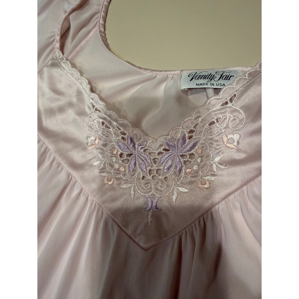 Vanity Fair Vintage Pink Nightgown Floral Embroidered Lace Maxi Sleepwear XL USA - Picture 7 of 8